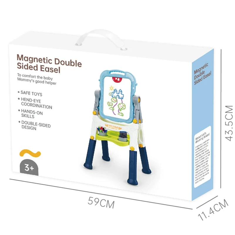 Adjustable Magnetic Double Sided Easel 2 In 1 Multifunctional Drawing Board，360° Rotation with Handle and Storage Tray